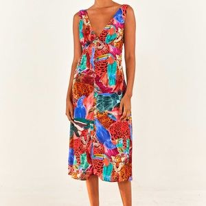 FARM Rio Animal Jaguar Collage Midi Dress